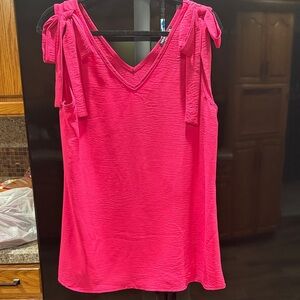 HEIMISH USA Vibrant Pink V-Neck Blouse with Bow Straps
